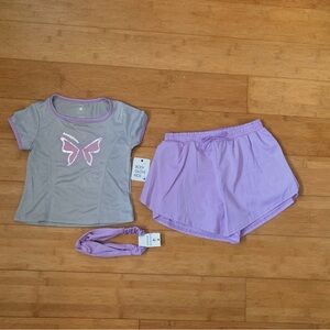 NWT Girls Size 7 Gray & Purple Actives Set - Tee Top & Shorts Outfit